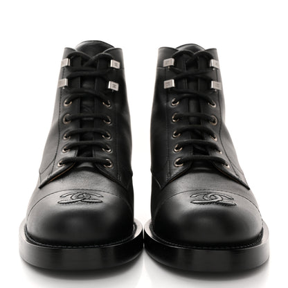 Chanel Calfskin Lace Up CC Combat Boots 37 Black 2 of 9