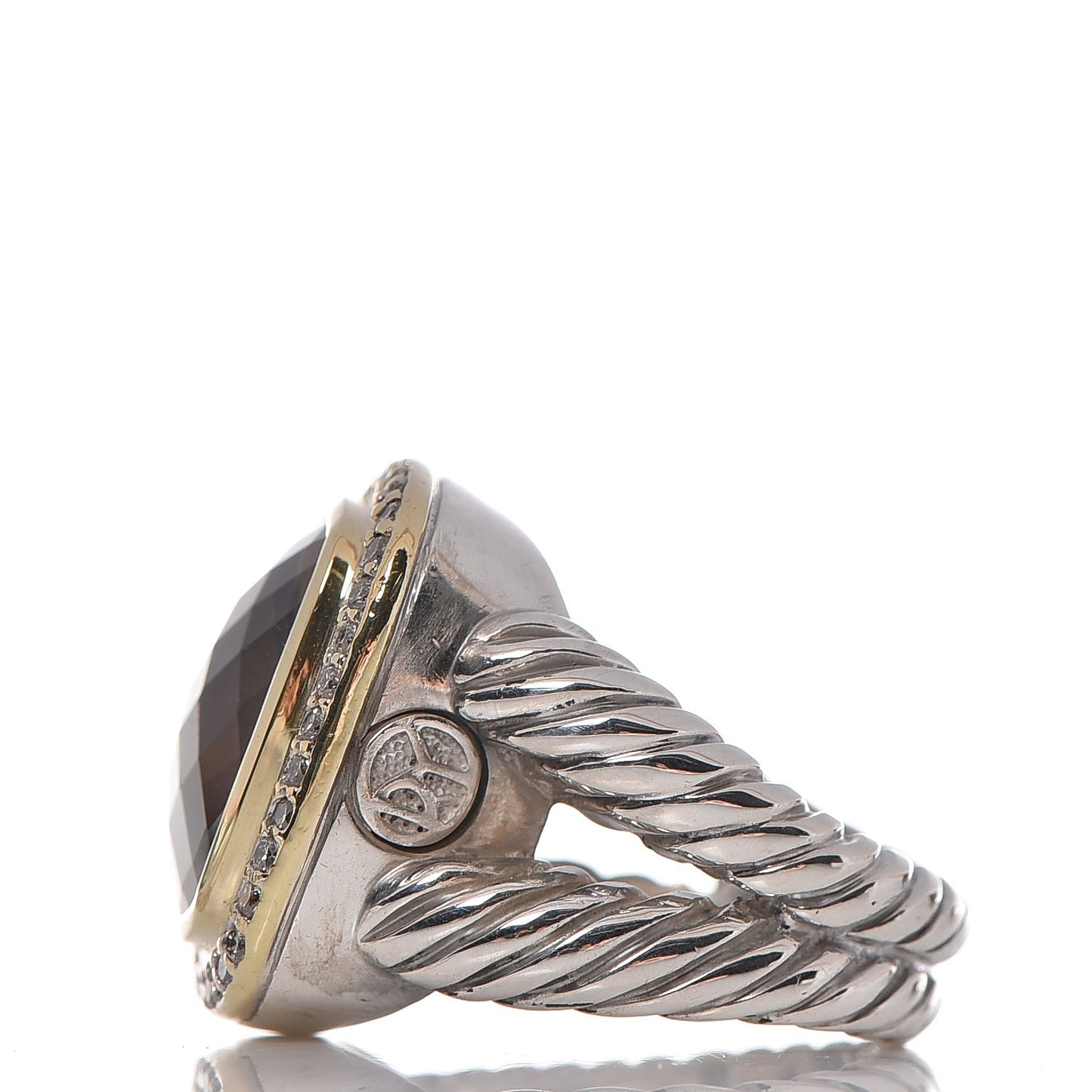 Sterling Silver 18K Yellow Gold Diamond Smoky Quartz 14mm Albion Ring 52 6