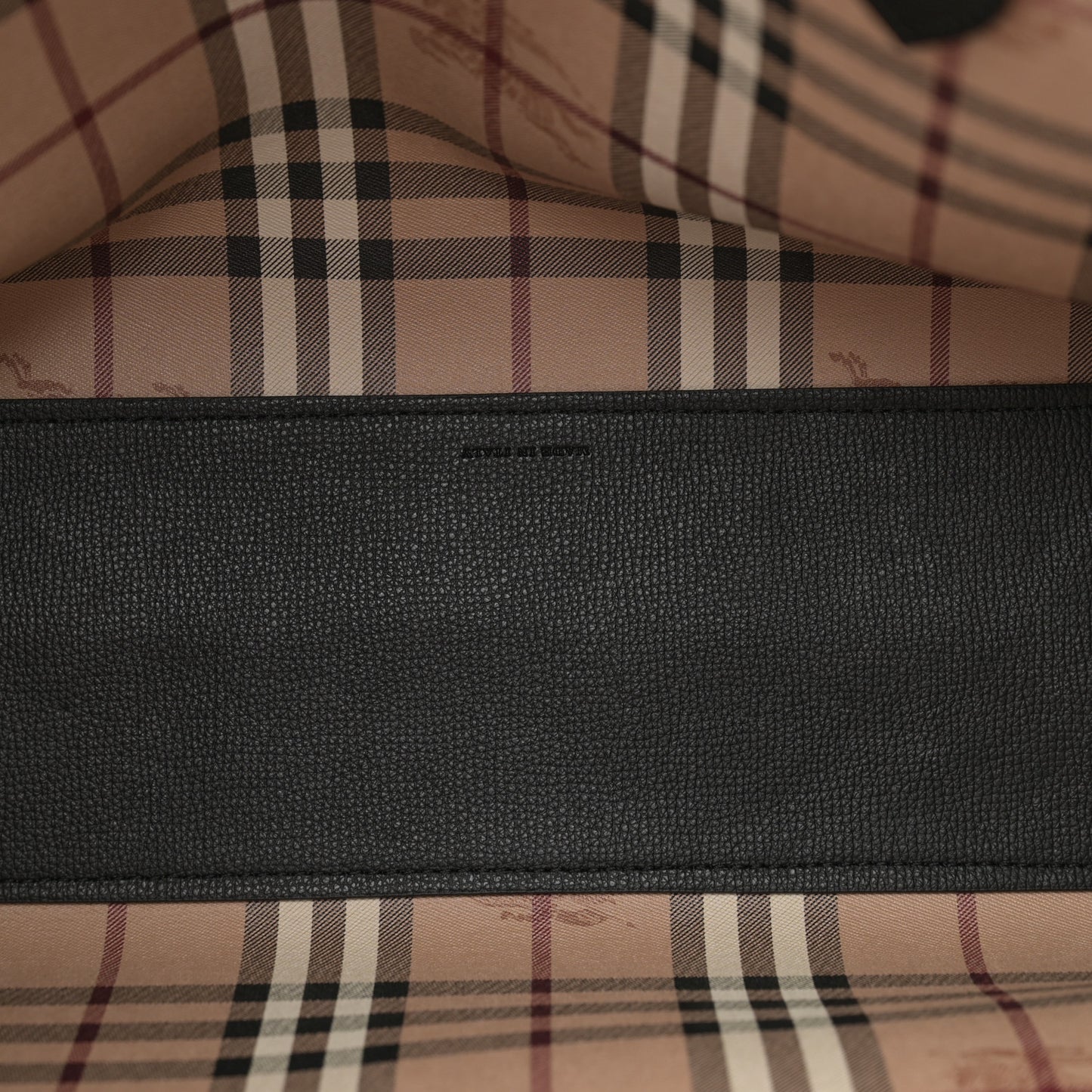 Grainy Calfskin Haymarket Check Medium Reversible Tote Black