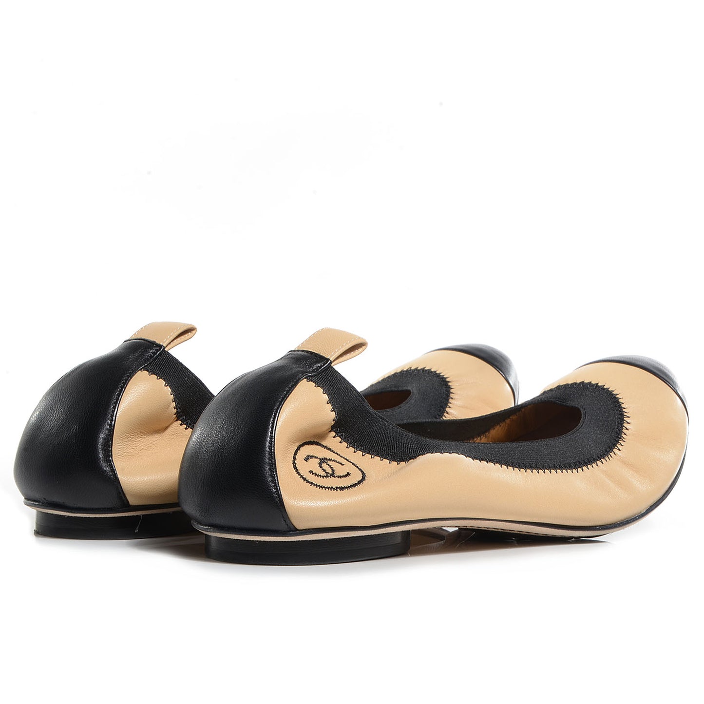 Lambskin Cap Toe Ballerina Flats 37.5 Black Beige