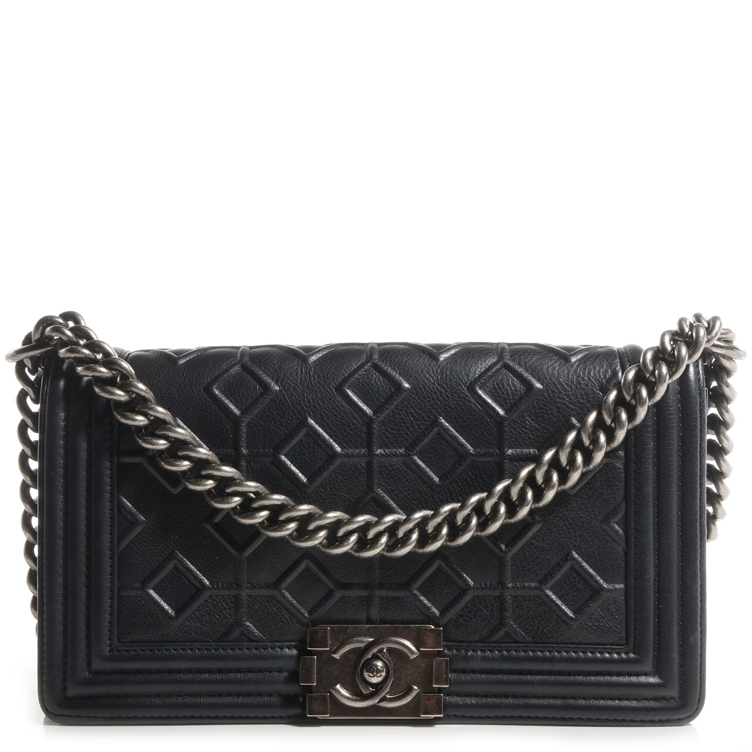Chanel Calfskin Crystal Embossed Medium Boy Flap Black 1 of 8