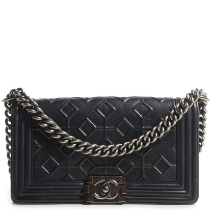 Chanel Calfskin Crystal Embossed Medium Boy Flap Black 1 of 8