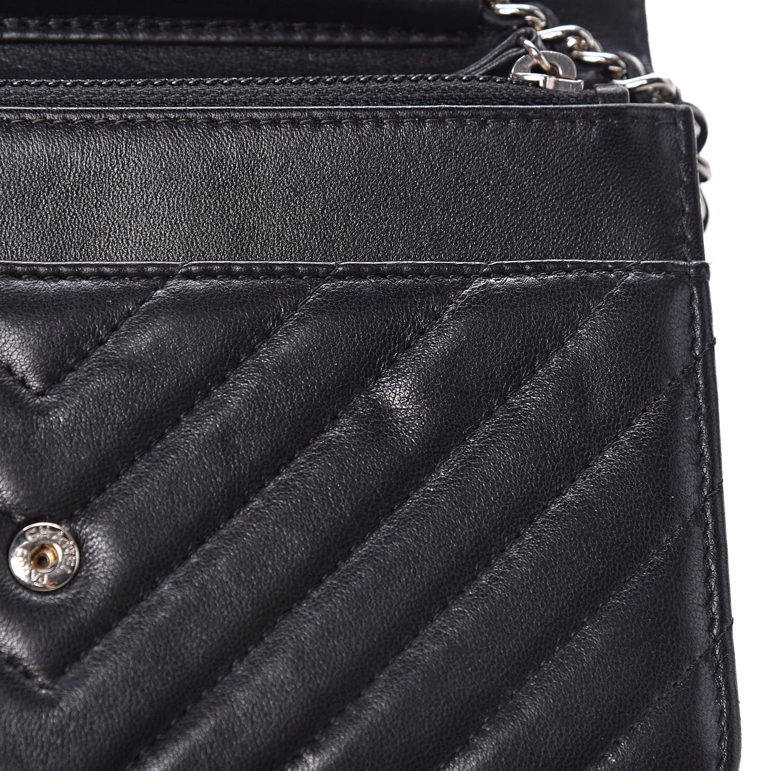 Chanel Lambskin Chevron Quilted Wallet On Chain WOC Black 12 of 14