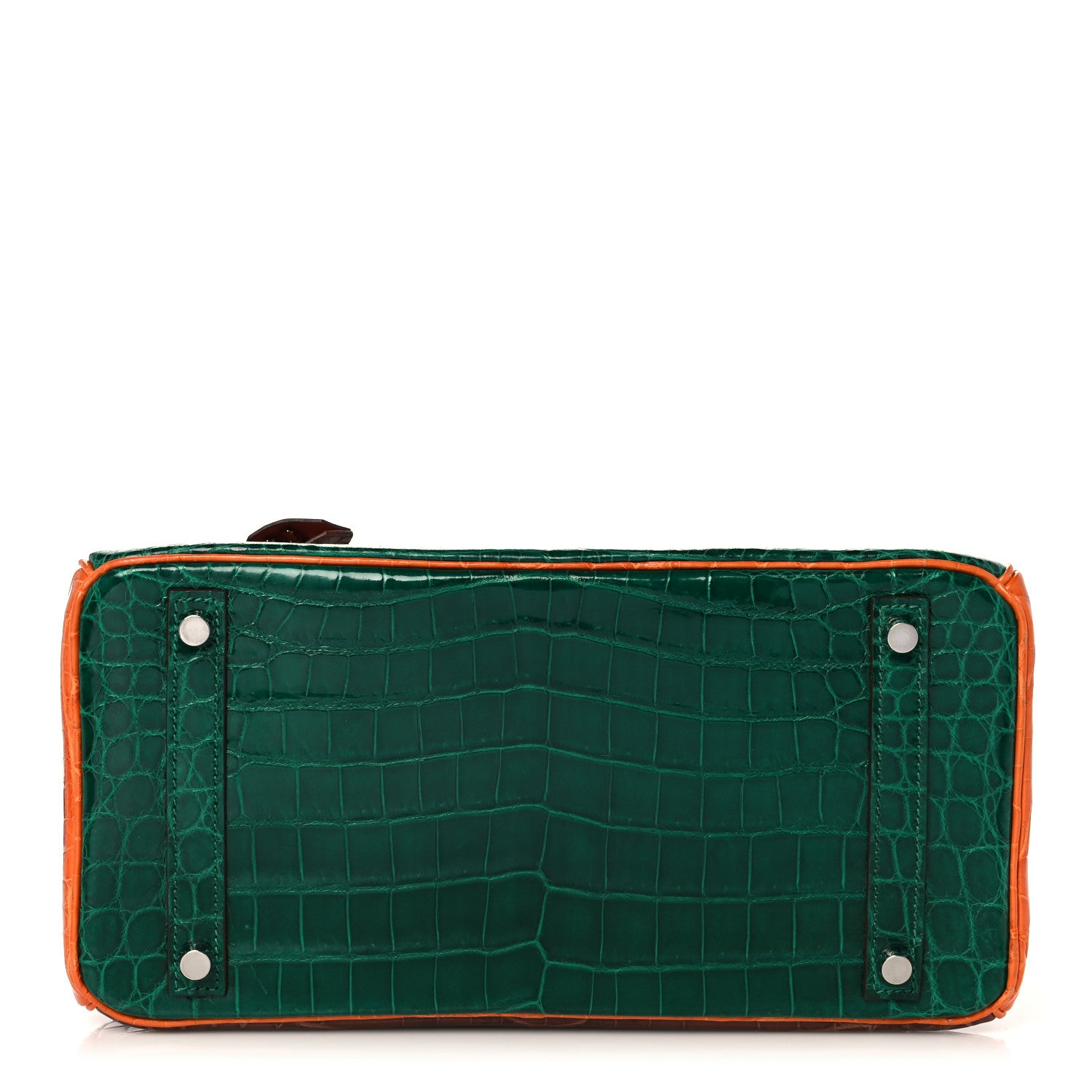 Hermes Shiny Niloticus Crocodile Horseshoe Birkin 30 Vert Emeraude Orange Miel 6 of 35