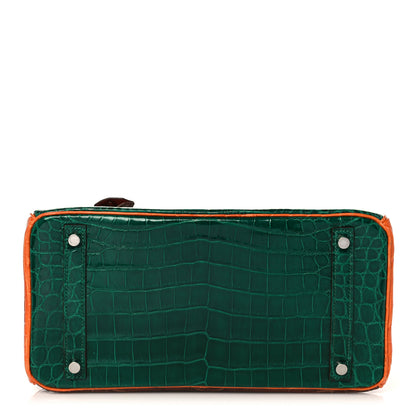 Hermes Shiny Niloticus Crocodile Horseshoe Birkin 30 Vert Emeraude Orange Miel 6 of 35