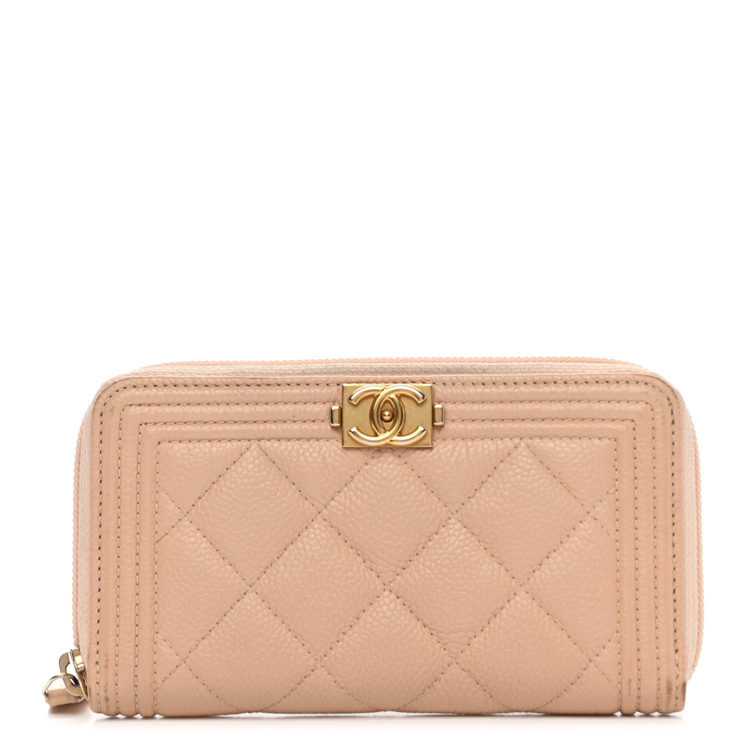 Chanel Caviar Quilted Small Boy Zip Around Wallet Beige 1 of 11