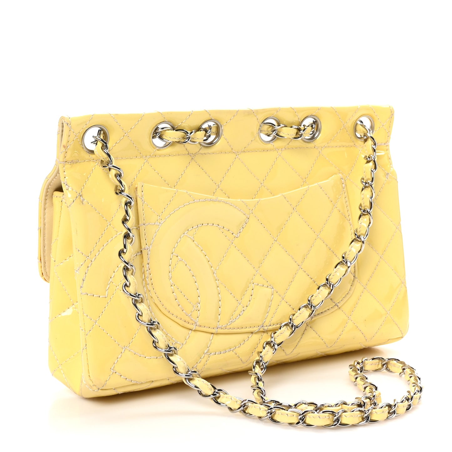 Patent Quilted Jumbo Diagonal CC Flap Yellow