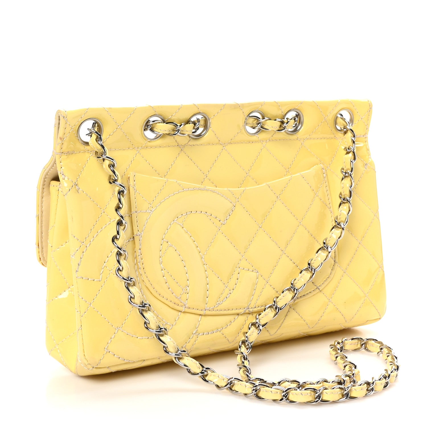 Chanel Patent Quilted Jumbo Diagonal CC Flap Yellow 3 of 11