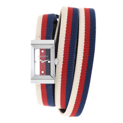 Gucci Stainless Steel Nylon 14mm Web G-Frame Triple Wrap Quartz Watch Blue 1 of 5