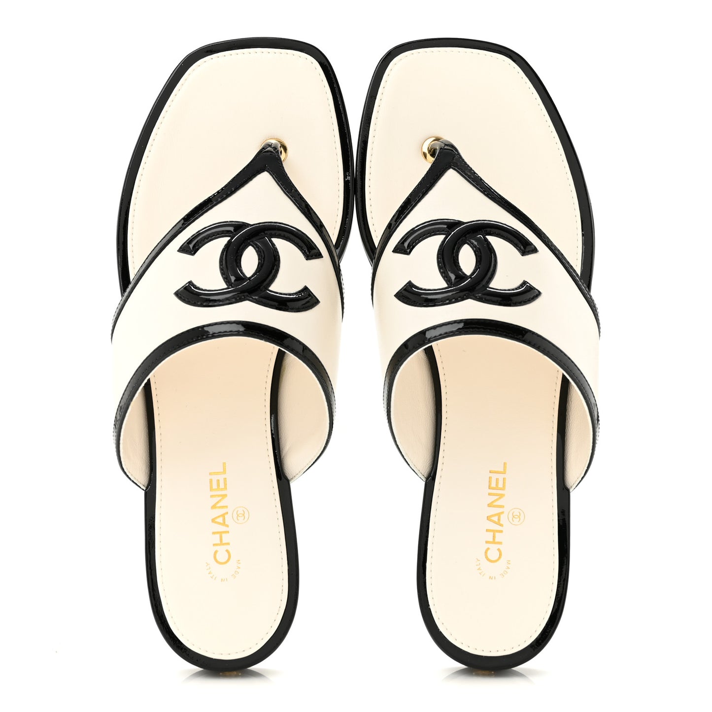 Lambskin Patent Calfskin CC Thong Sandals 39 White Black