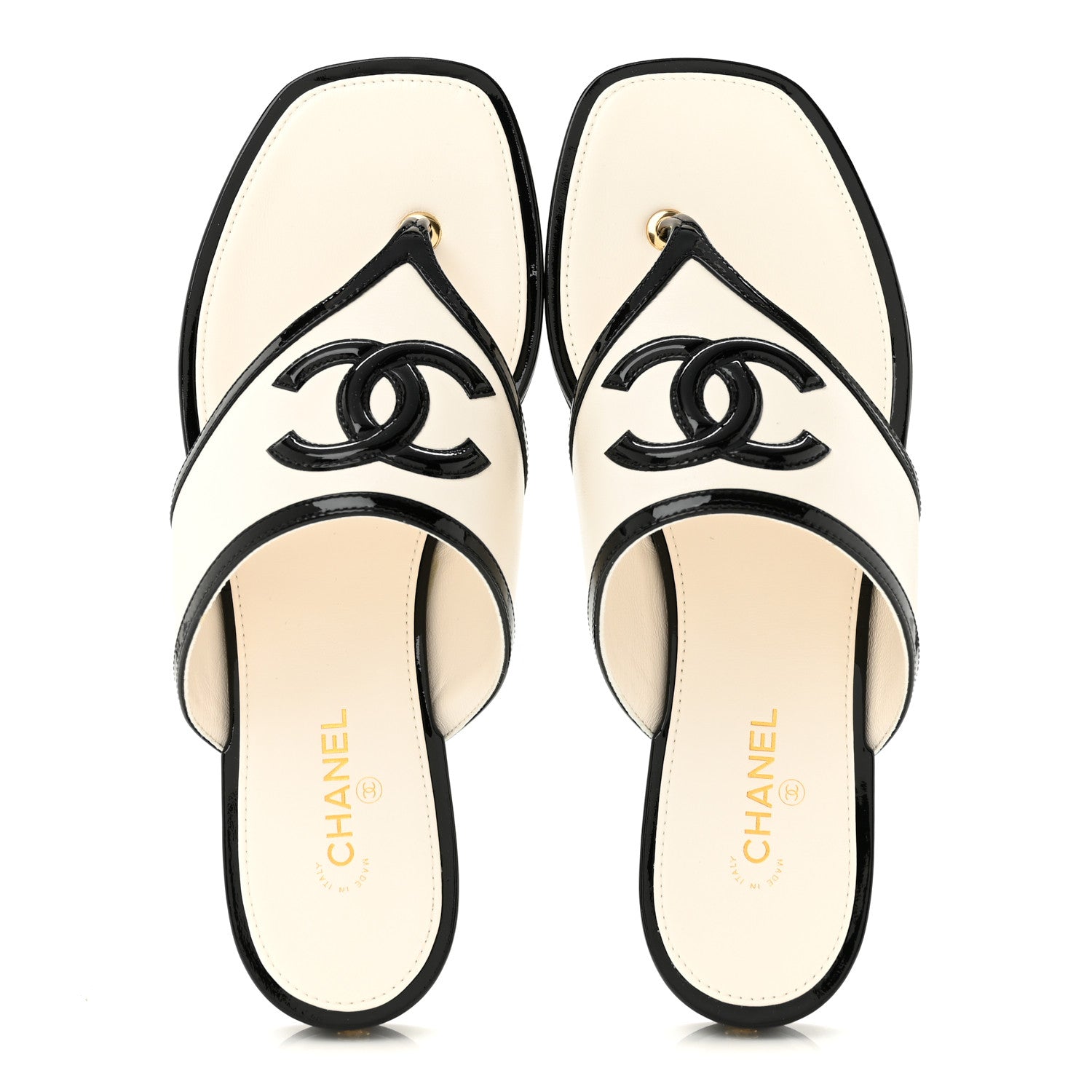 Chanel Lambskin Patent Calfskin CC Thong Sandals 39 White Black 2 of 10