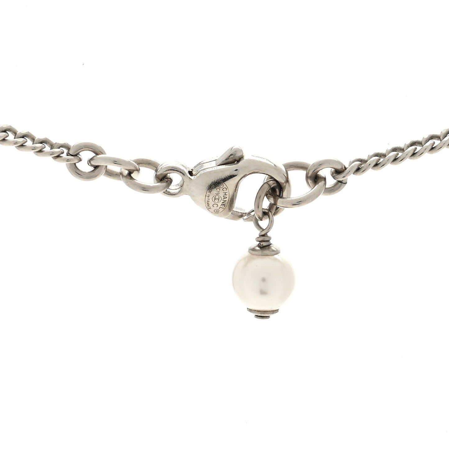 Crystal Pearl Enamel CC Pendant Necklace Pink Silver