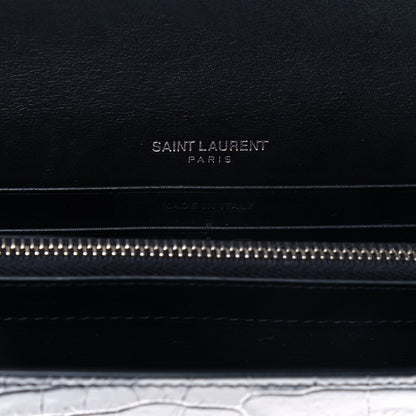 Saint Laurent Calfskin Crocodile Embossed Monogram Chain Wallet Black 6 of 11