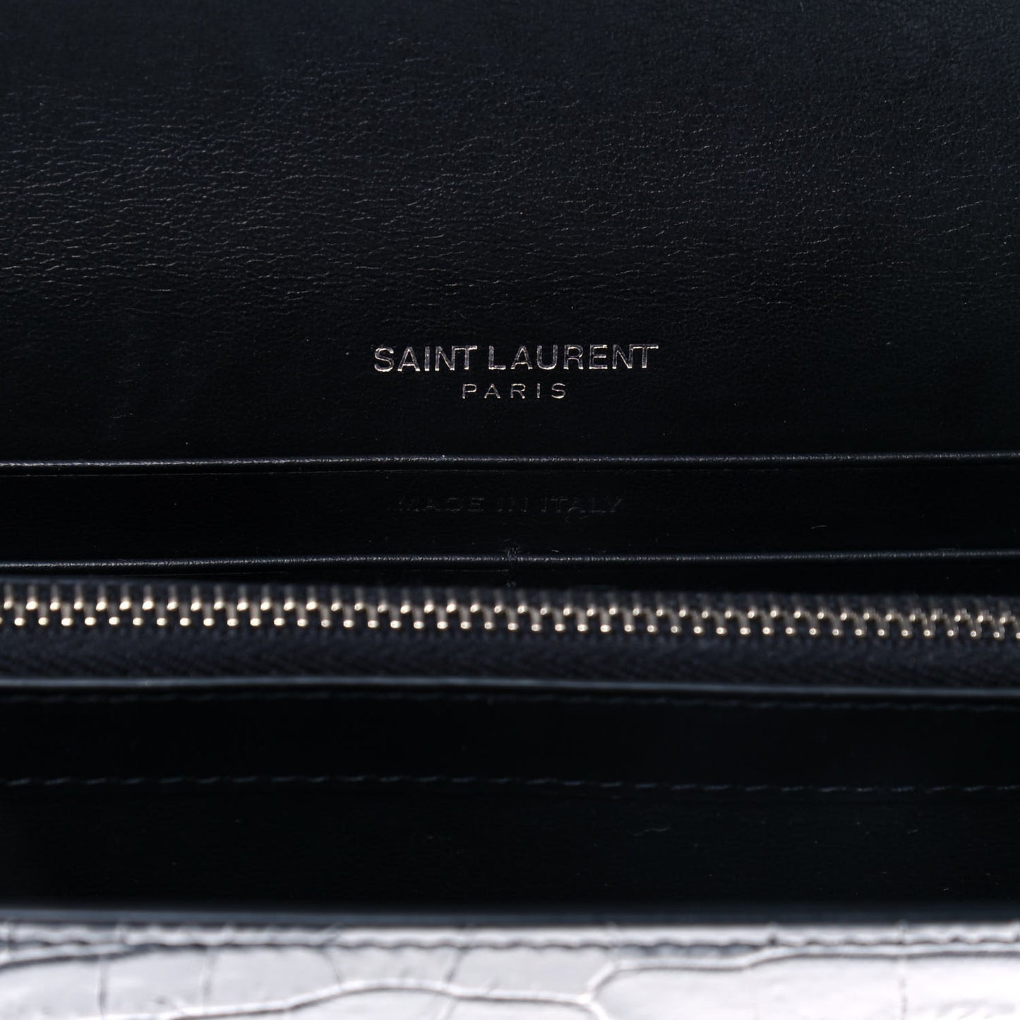 Calfskin Crocodile Embossed Monogram Chain Wallet Black