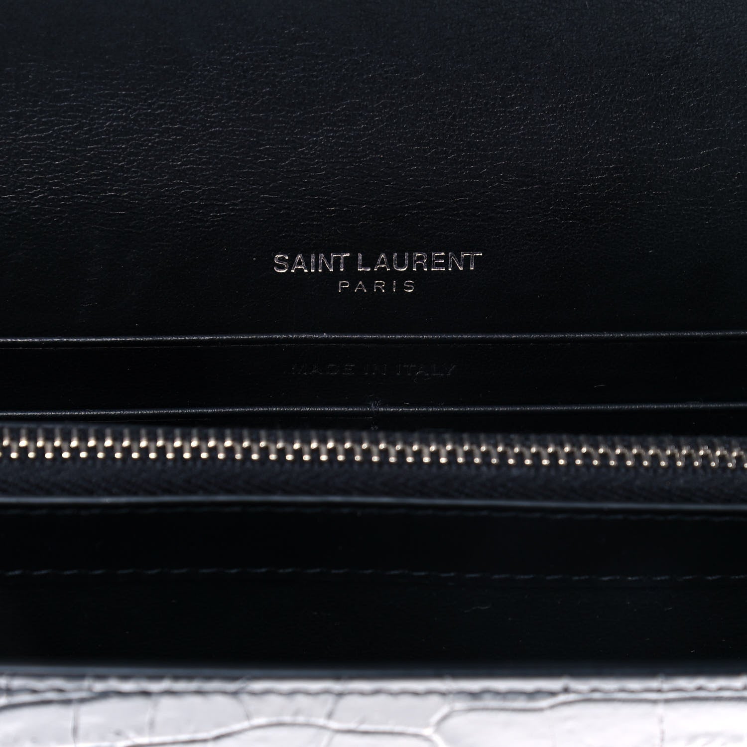 Saint Laurent Calfskin Crocodile Embossed Monogram Chain Wallet Black 13 of 18