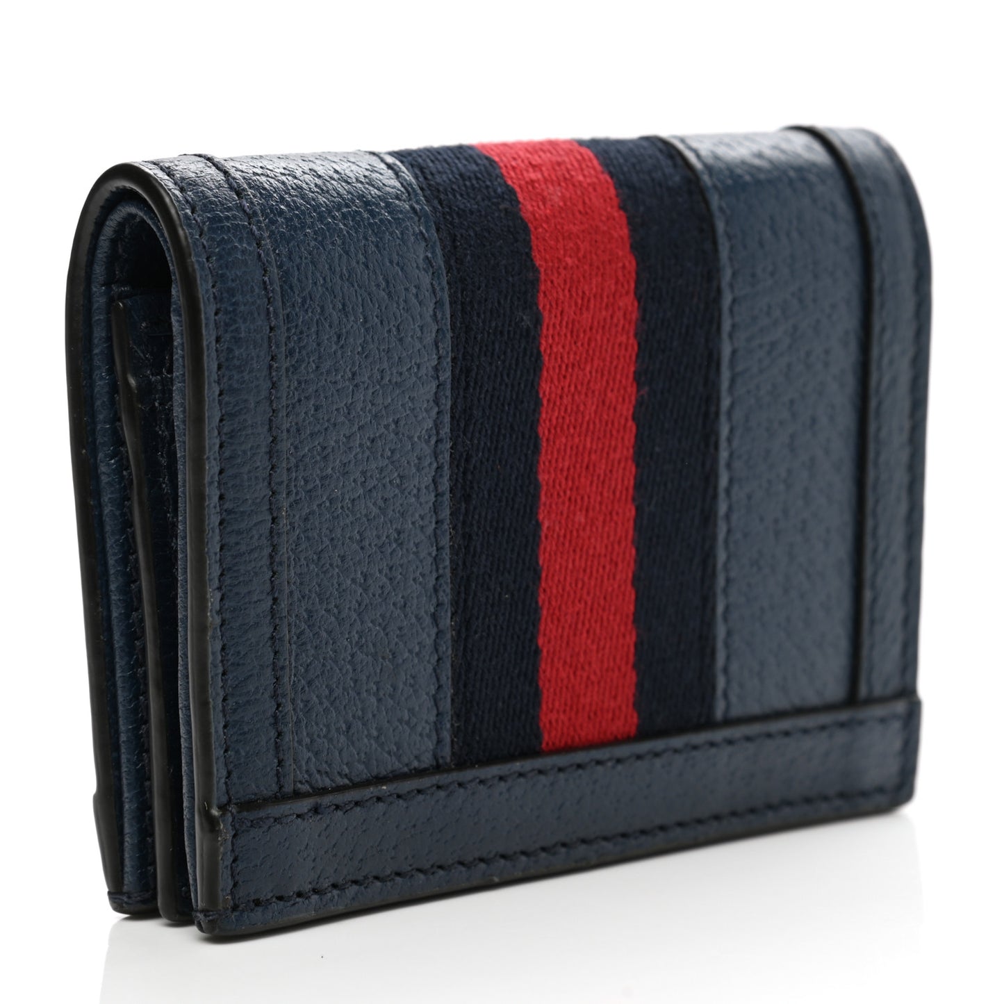 Textured Calfskin Web Ophidia Card Case Blue Agata