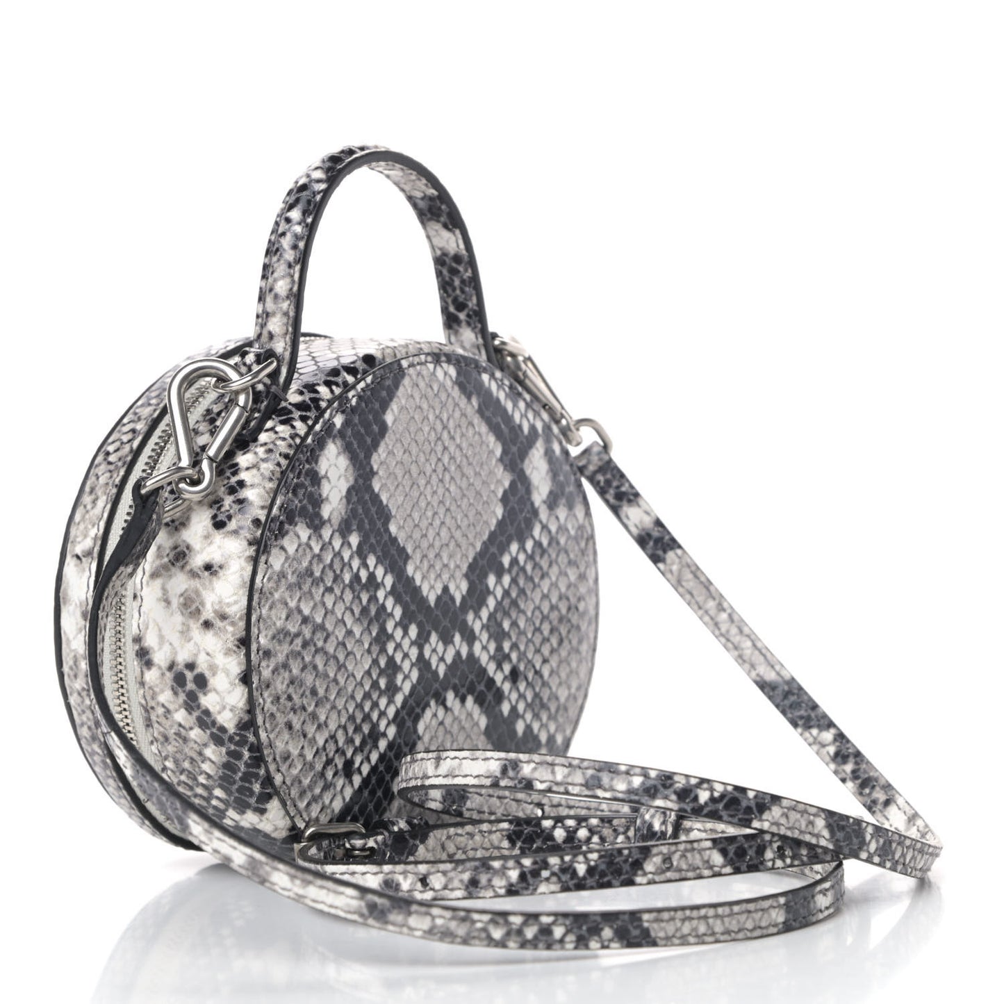 Grained Calfskin Python Effect Sharp Vanity Round Bag Mini Black White