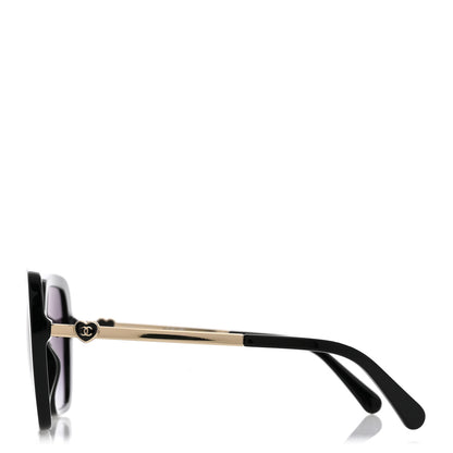 Chanel Acetate Polarized Square CC Heart Sunglasses 5521 Black White 3 of 8
