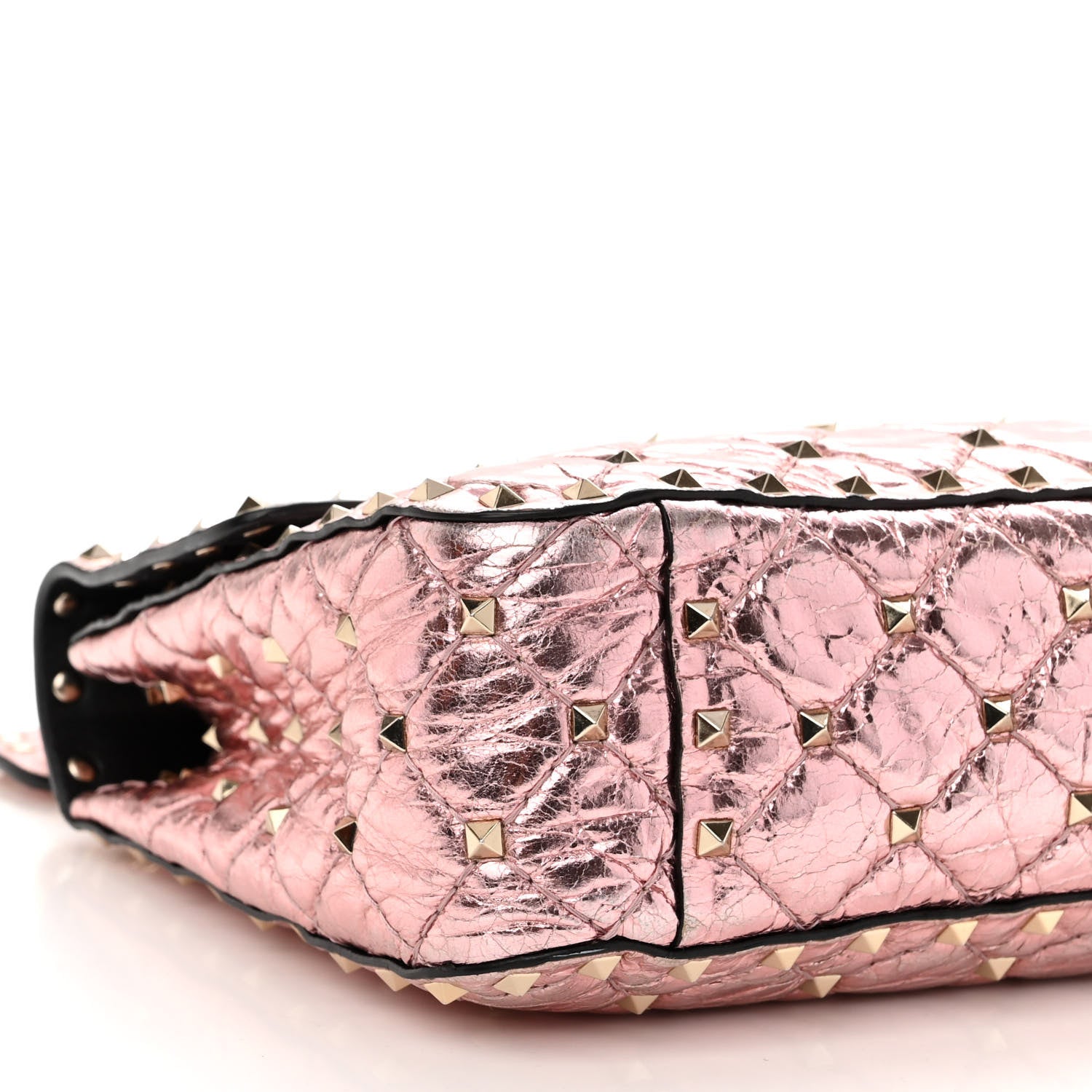 Valentino Garavani Metallic Wrinkled Lambskin Medium Rockstud Spike Shoulder Bag Lipstick 8 of 11