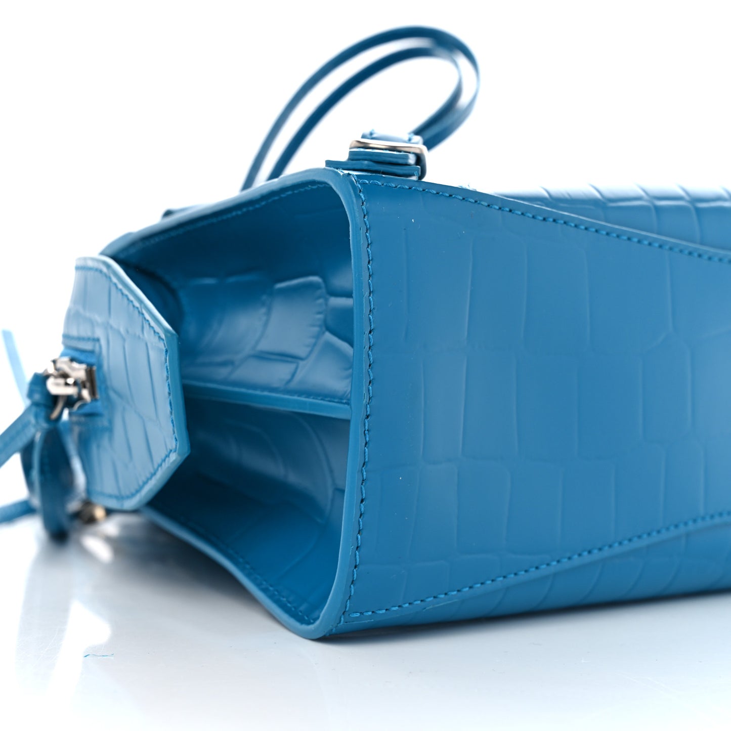 Semi Shiny Calfskin Crocodile Embossed Neo Classic Silver Hardware Mini City Turquoise