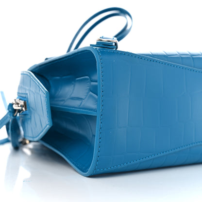 Balenciaga Semi Shiny Calfskin Crocodile Embossed Neo Classic Silver Hardware Mini City Turquoise 8 of 9