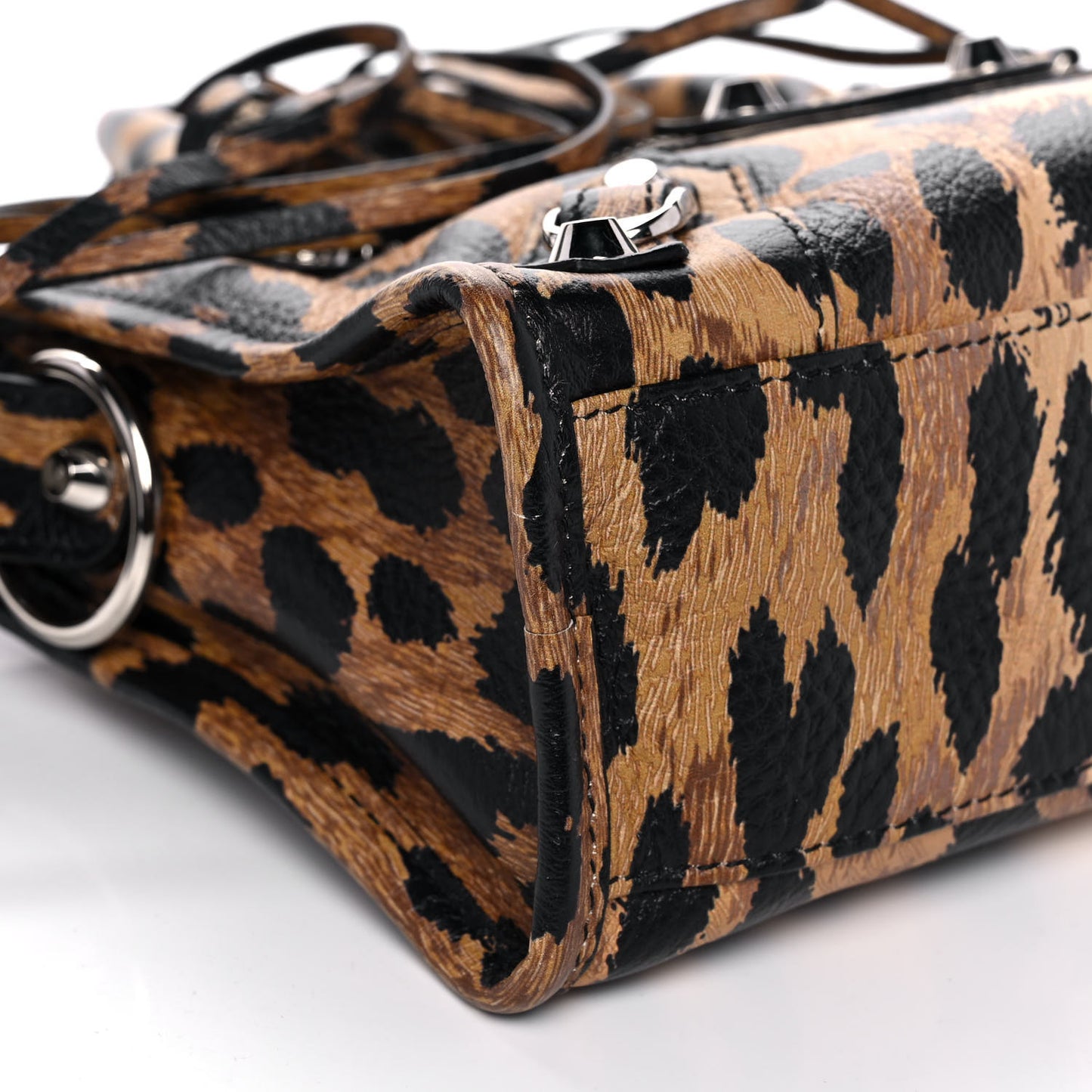 Smooth Calfskin Leopard Print Classic Silver Hardware Mini City Beige