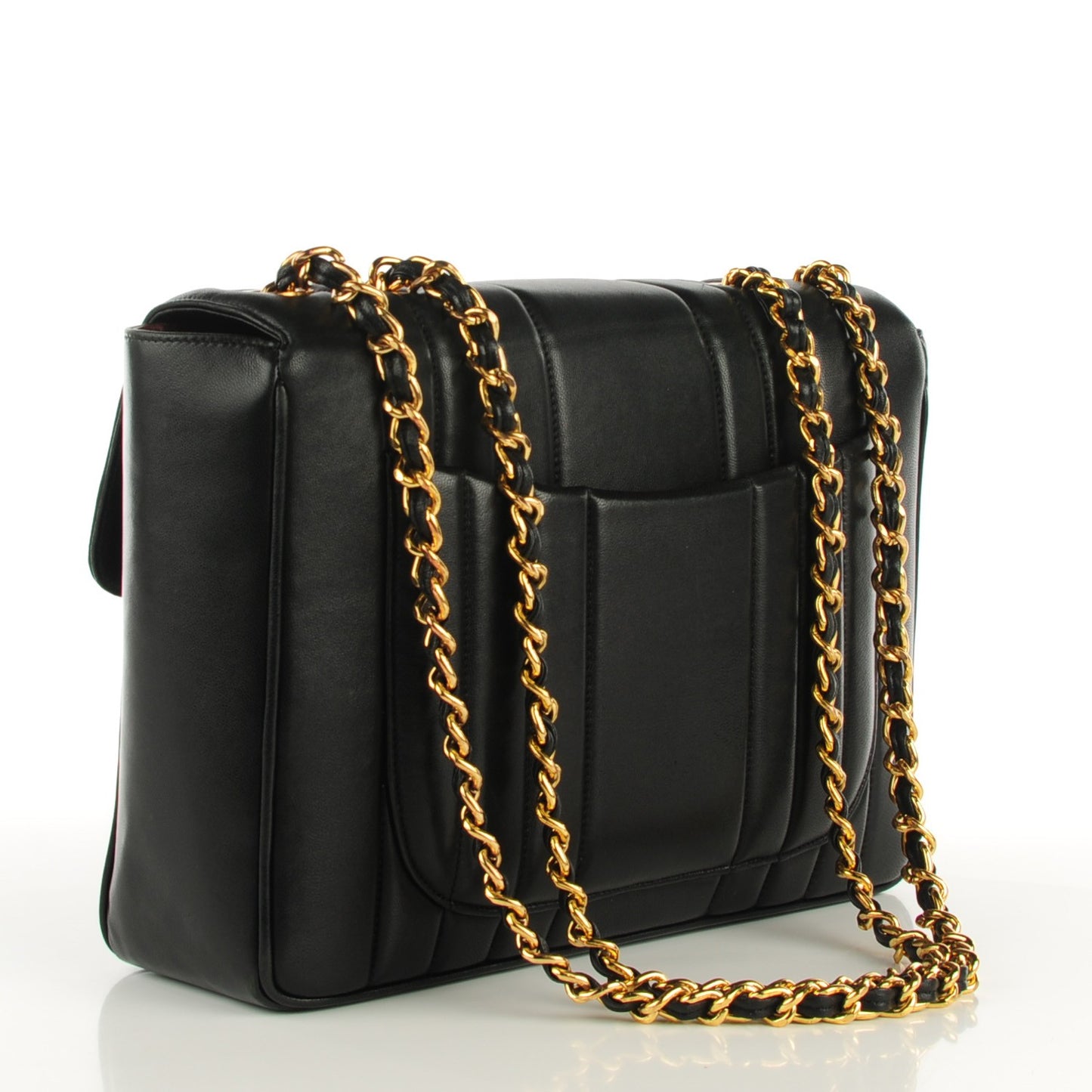 Lambskin Vertical Quilt Jumbo Flap Black