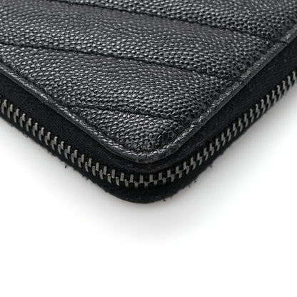 Saint Laurent Grain De Poudre Matelasse Chevron Monogram Monochrome Zip Around Wallet Black 12 of 12