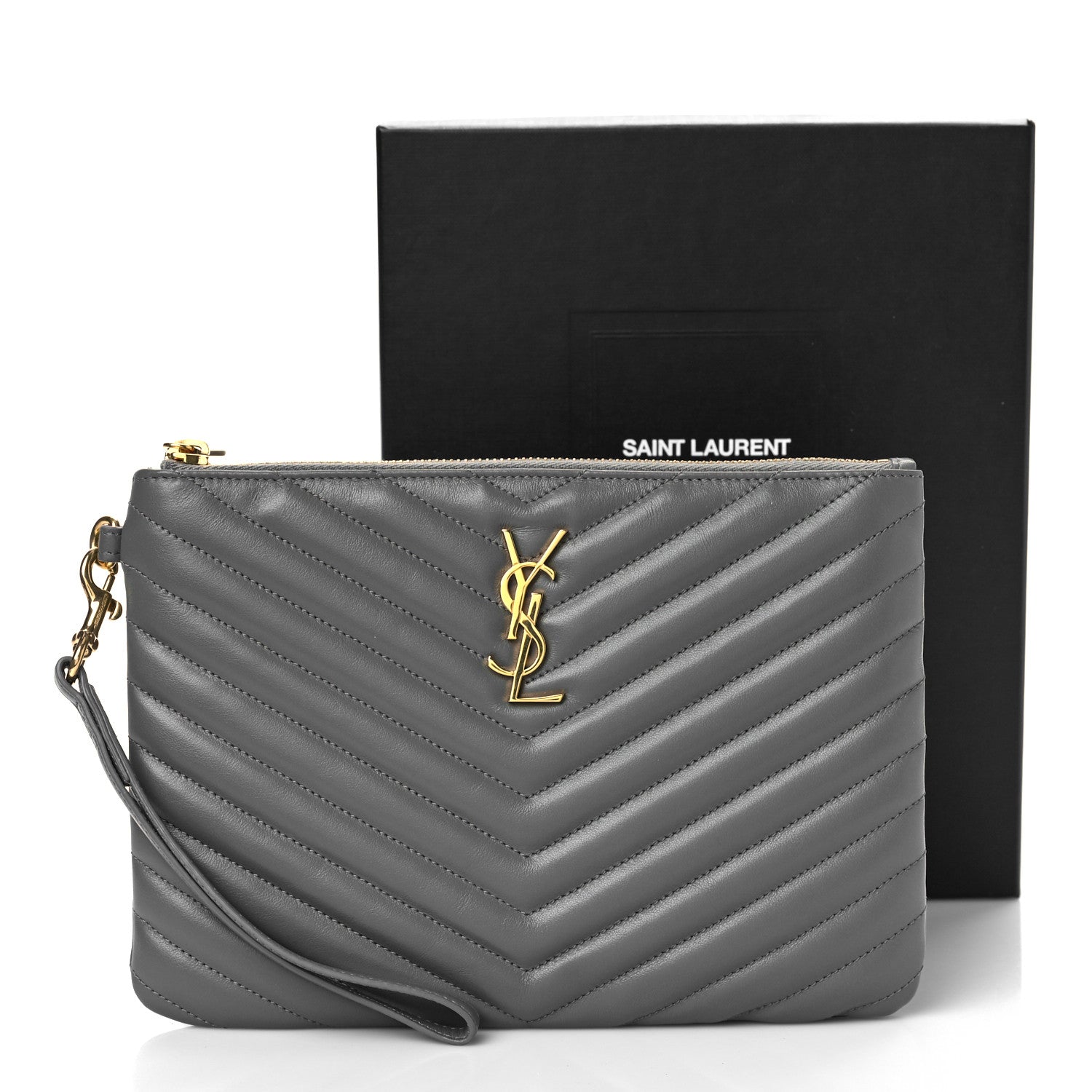 Saint Laurent Calfskin Matelasse Chevron Monogram A5 Wristlet Earth 9 of 9