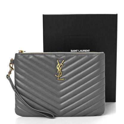 Saint Laurent Calfskin Matelasse Chevron Monogram A5 Wristlet Earth 9 of 9