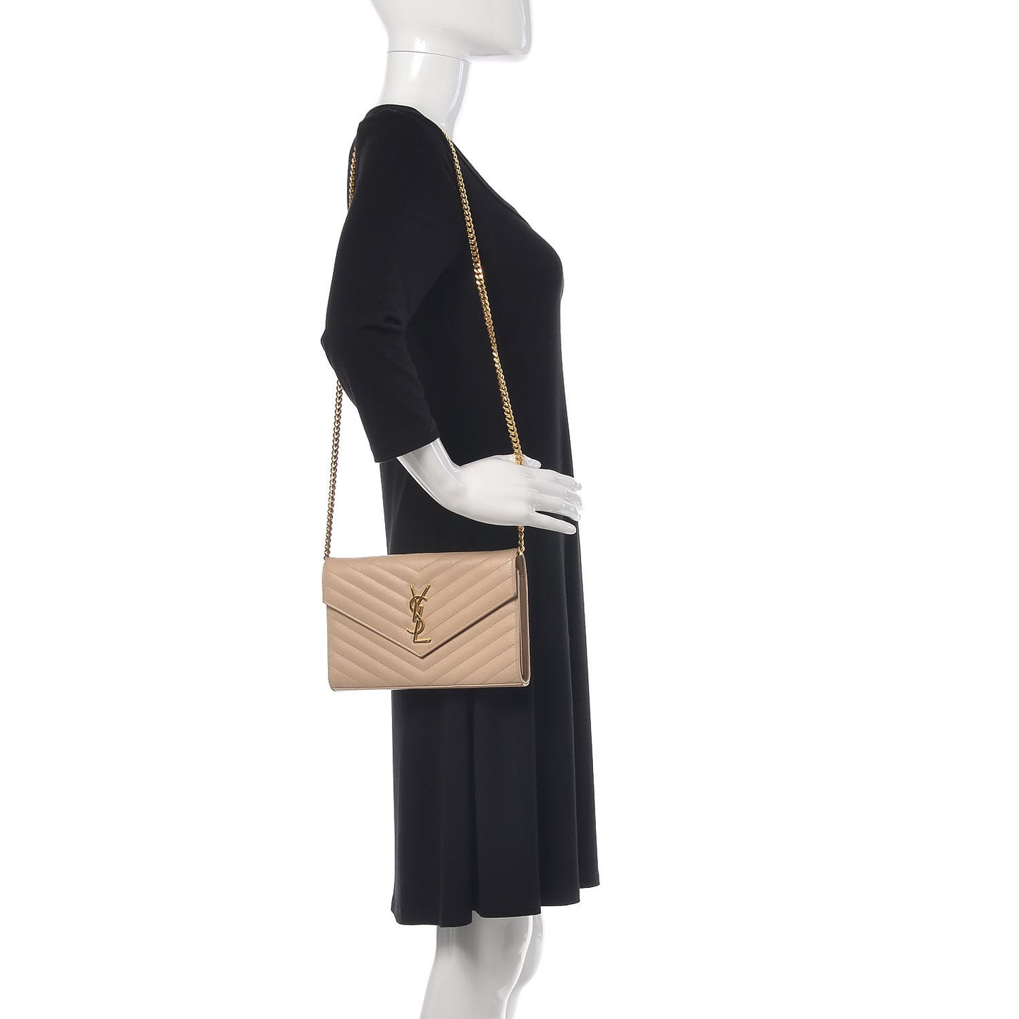 Grain De Poudre Matelasse Chevron Monogram Chain Wallet Nude Powder