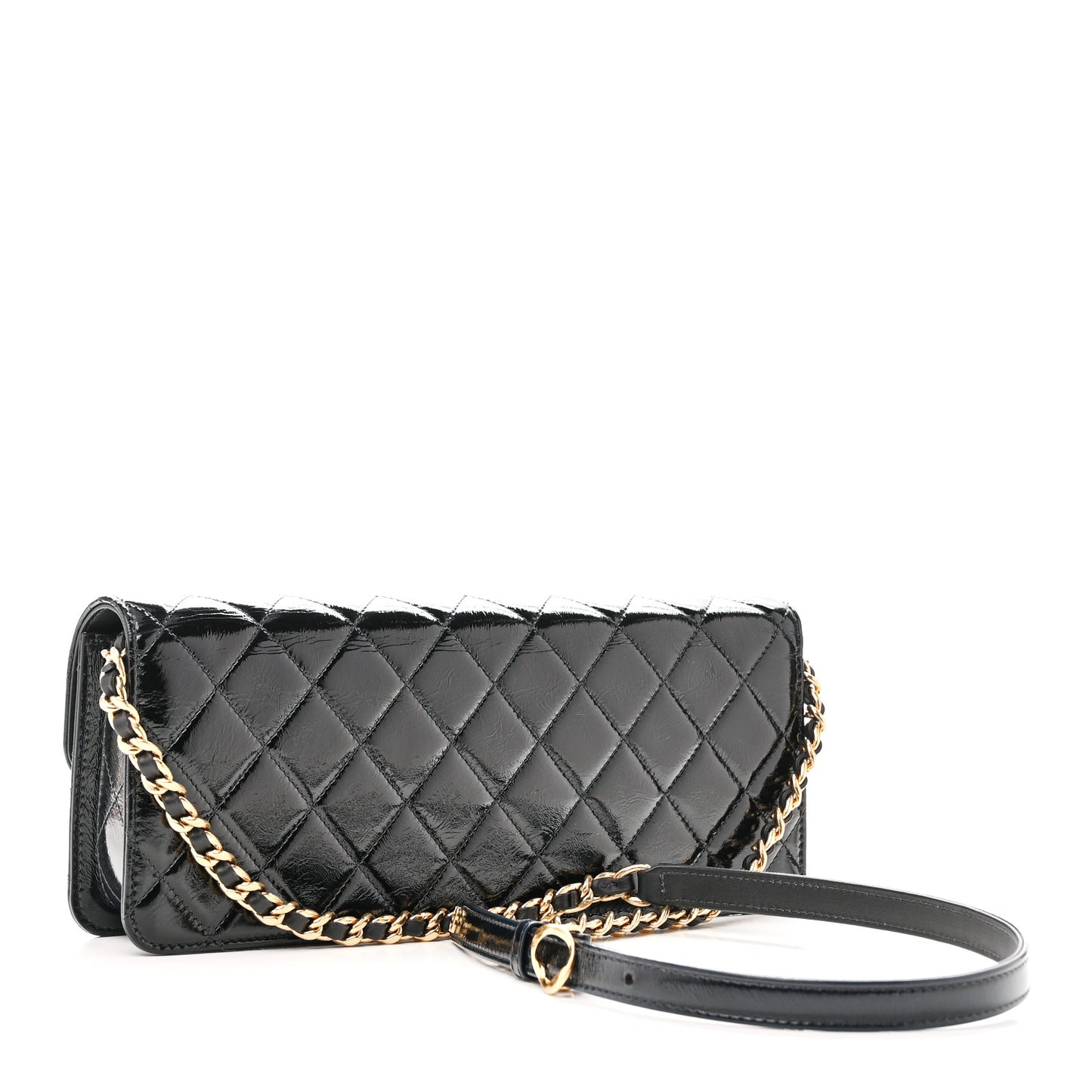 Patent Lambskin Quilted East West Flap Shoulder Bag Black