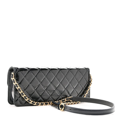 Chanel Patent Lambskin Quilted East West Flap Shoulder Bag Black 3 of 10