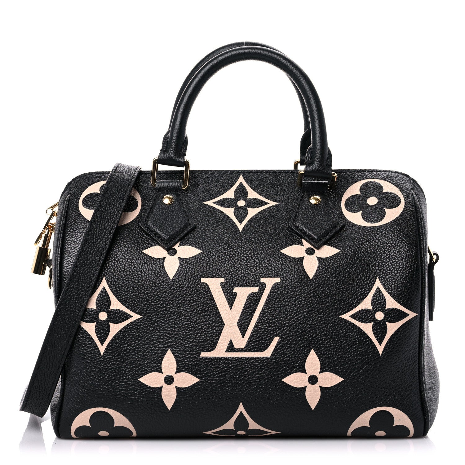 Louis Vuitton Empreinte Monogram Giant Speedy Bandouliere 25 Black Beige 1 of 10