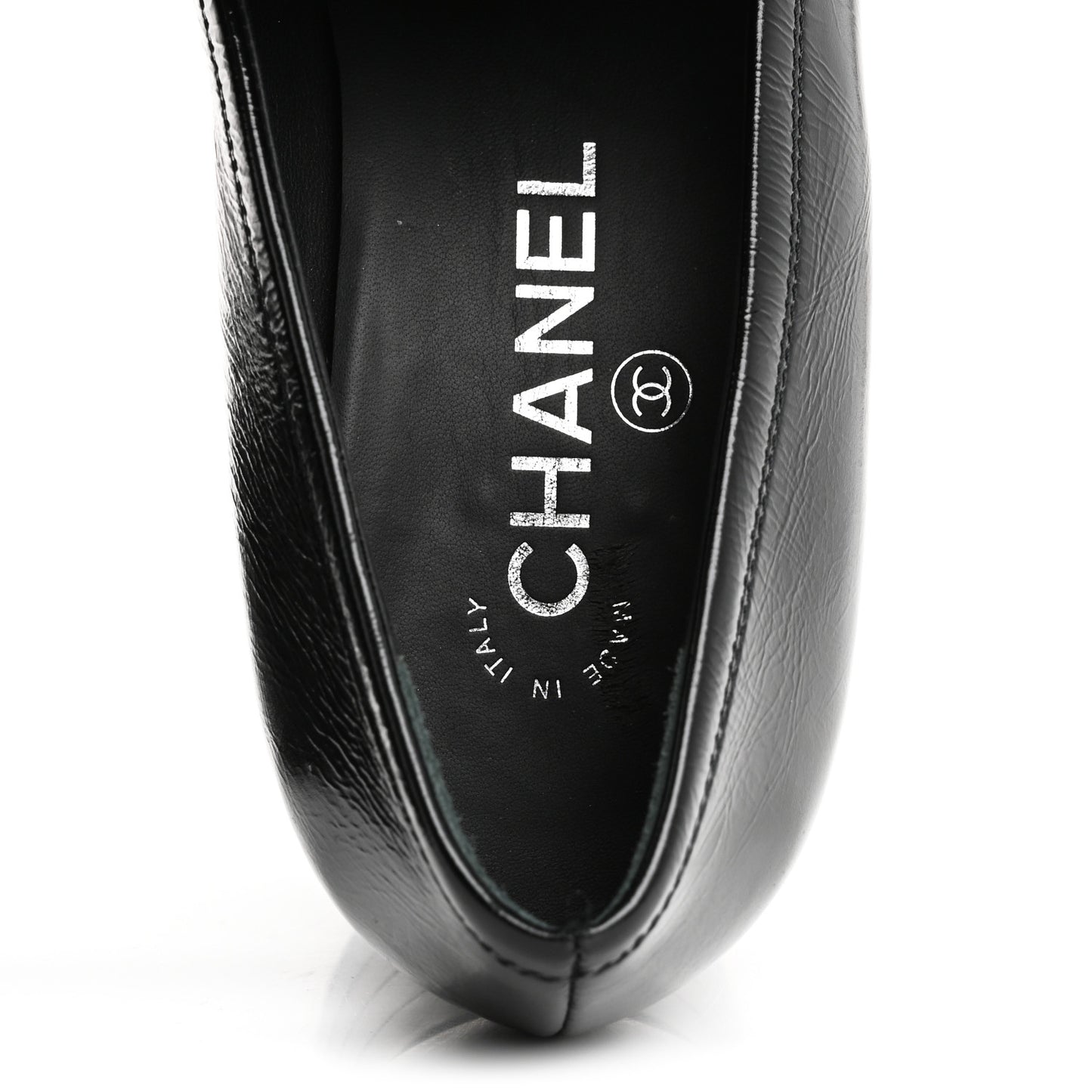 Shiny Calfskin CC Platform Mocassin Loafers 39 Black