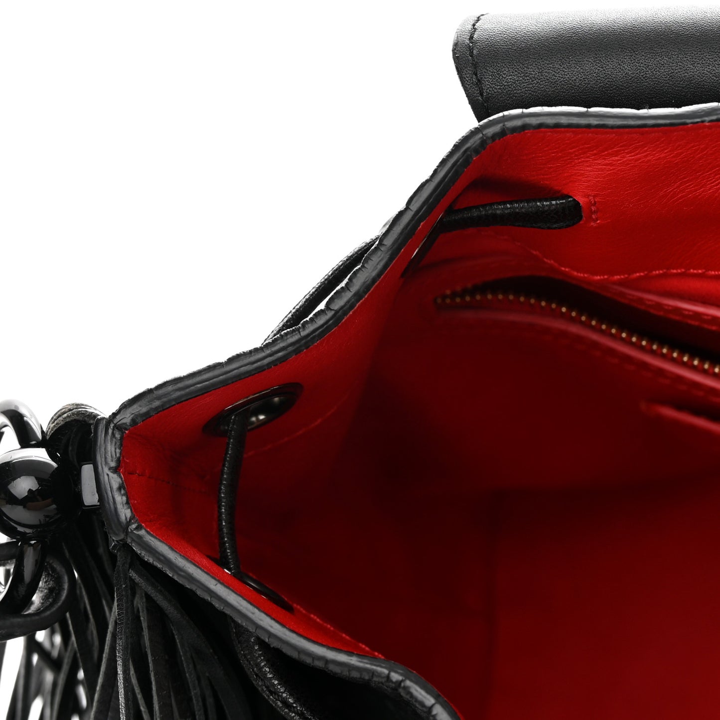 Pebbled Calfskin Fringe Lucky L Convertible Backpack Black