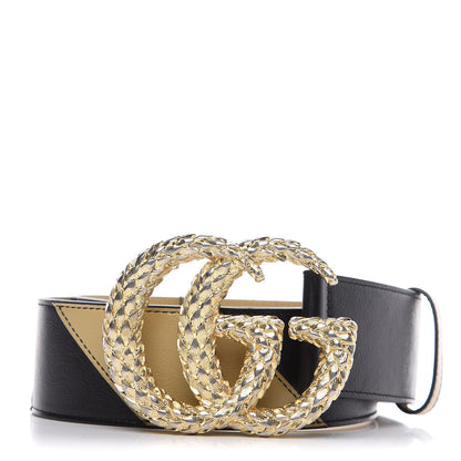 Gucci Calfskin Striped Textured Double G 50mm Belt 85 34 Black Beige 1 of 4