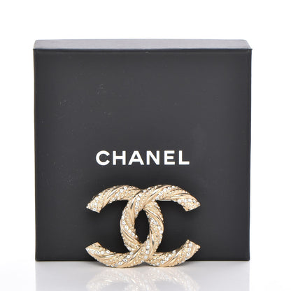 Chanel Crystal Twisted CC Brooch Light Gold 5 of 5