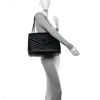 Saint Laurent Calfskin Y Quilted Monogram Monochrome Large Loulou Chain Satchel Black 2 of 11