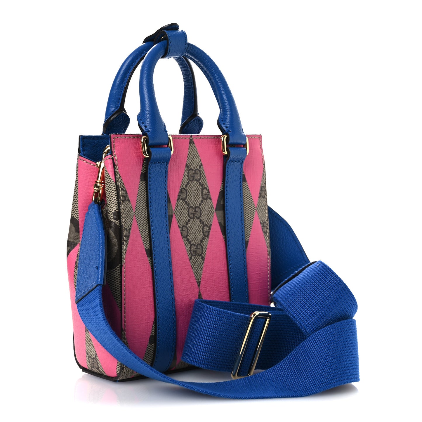 GG Supreme Monogram Textured Dollar Calfskin Rhombus Mini Tote Bag Beige Ebony Pink Blue