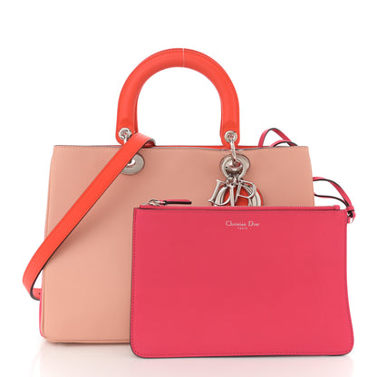 Christian Dior Smooth Calfskin Medium Tri-Color Diorissimo Tote Pink Fuchsia Orange 3 of 10