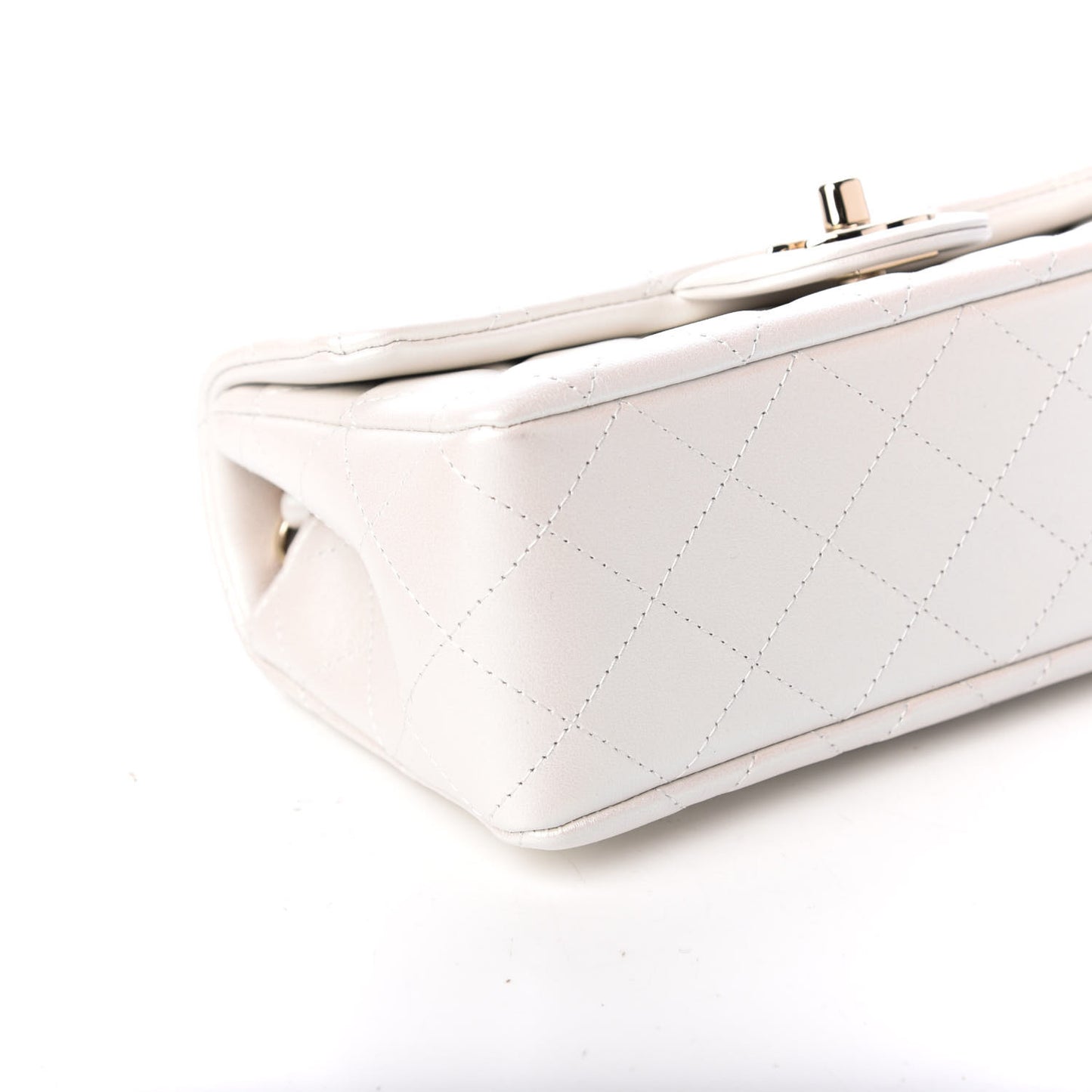 Iridescent Calfskin Quilted Mini Rectangular Flap White