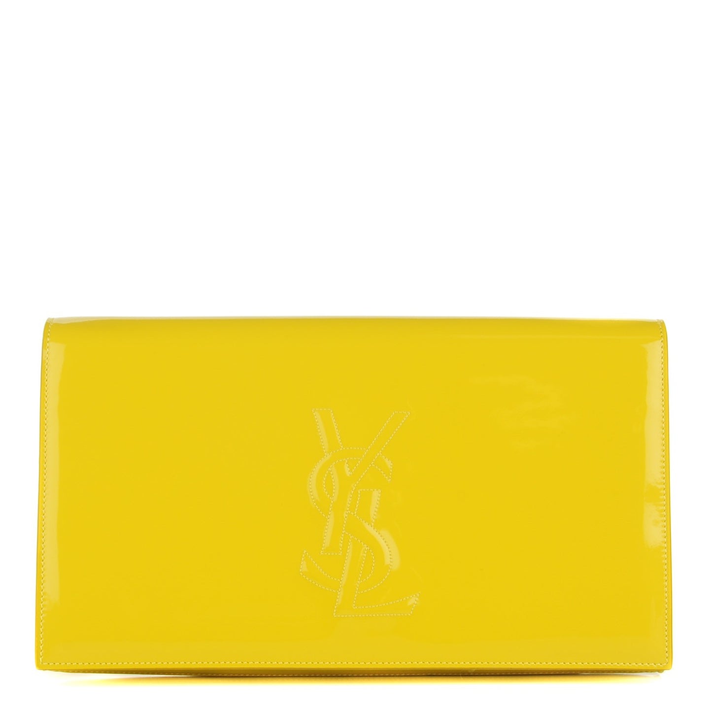 Patent Calfskin Monogram Large Belle De Jour Clutch Yellow