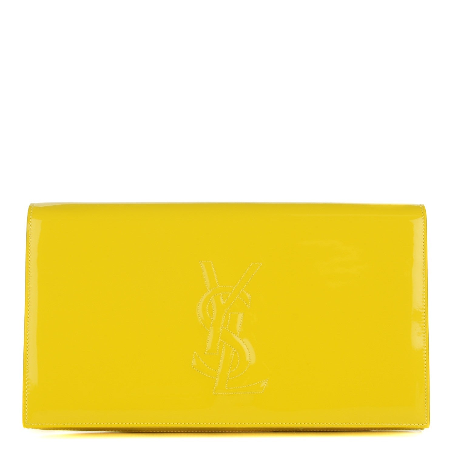 Saint Laurent Patent Calfskin Monogram Large Belle De Jour Clutch Yellow 1 of 7