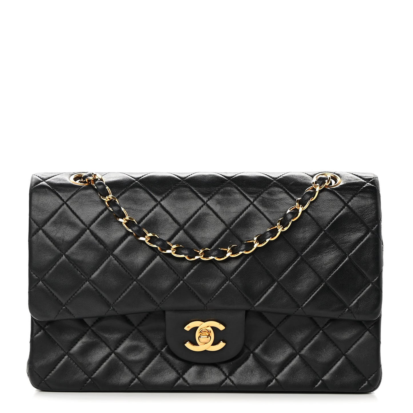 Lambskin Quilted Medium Double Flap Black