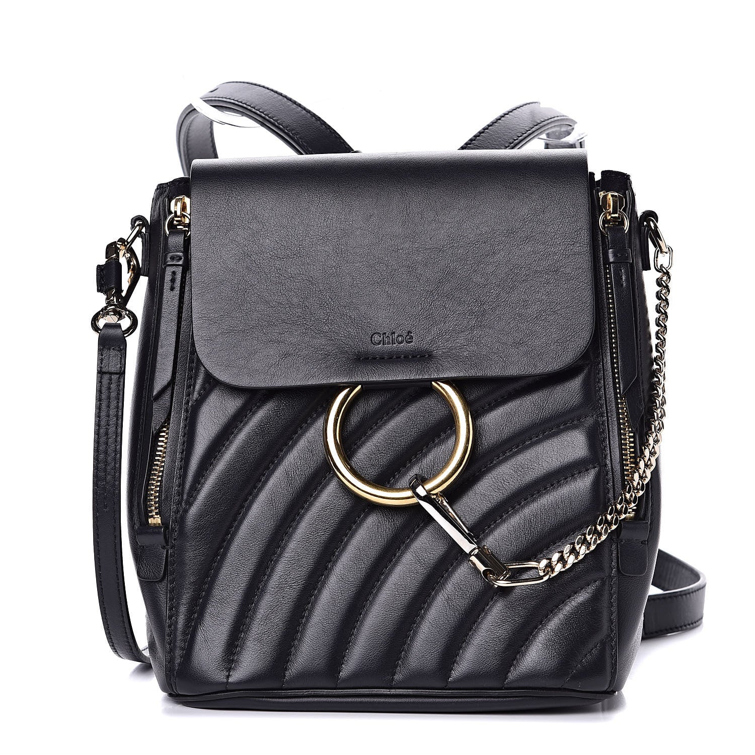 Chloe Calfskin Quilted Medium Faye Backpack Full Blue 1 of 11