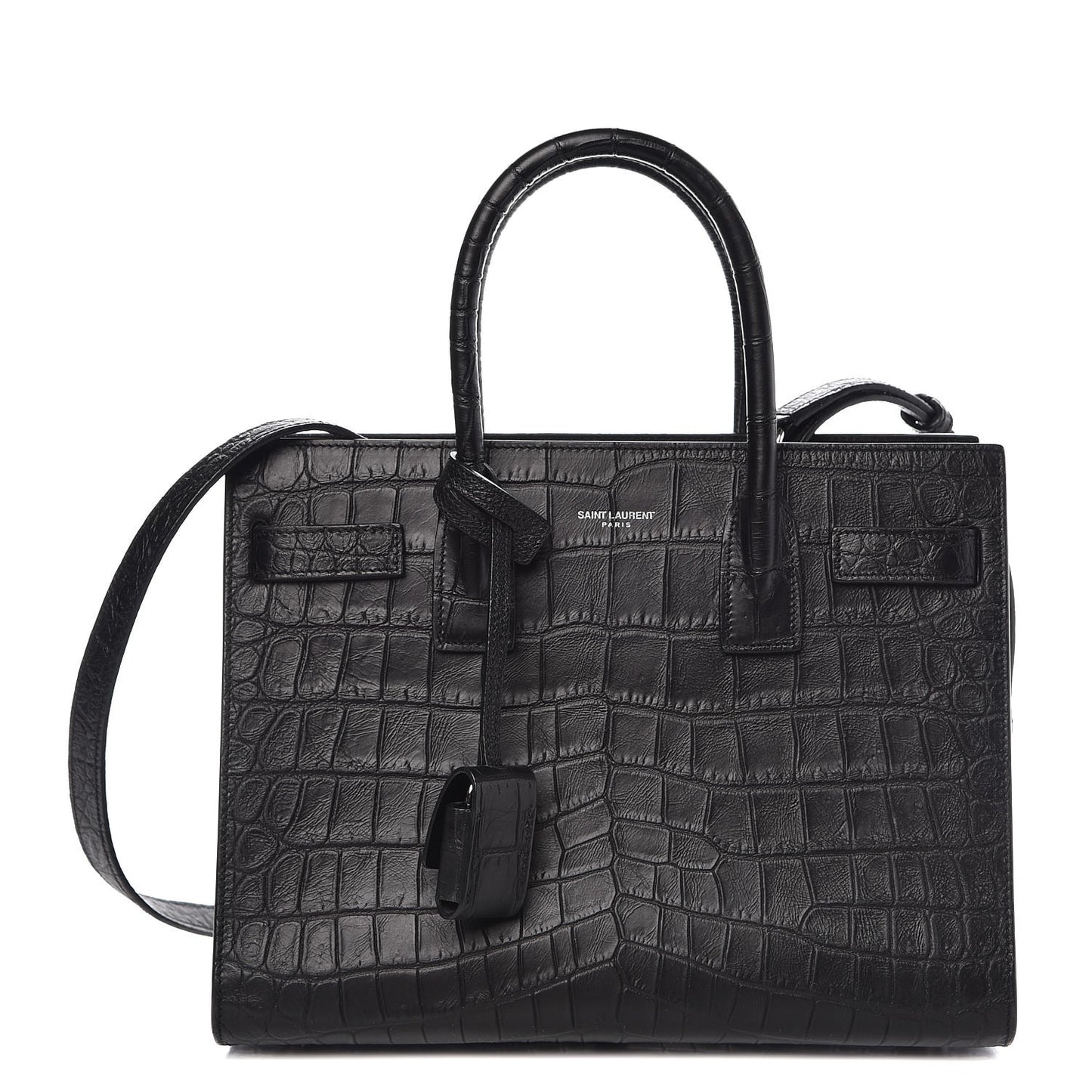 Calfskin Crocodile Embossed Baby Sac De Jour Black