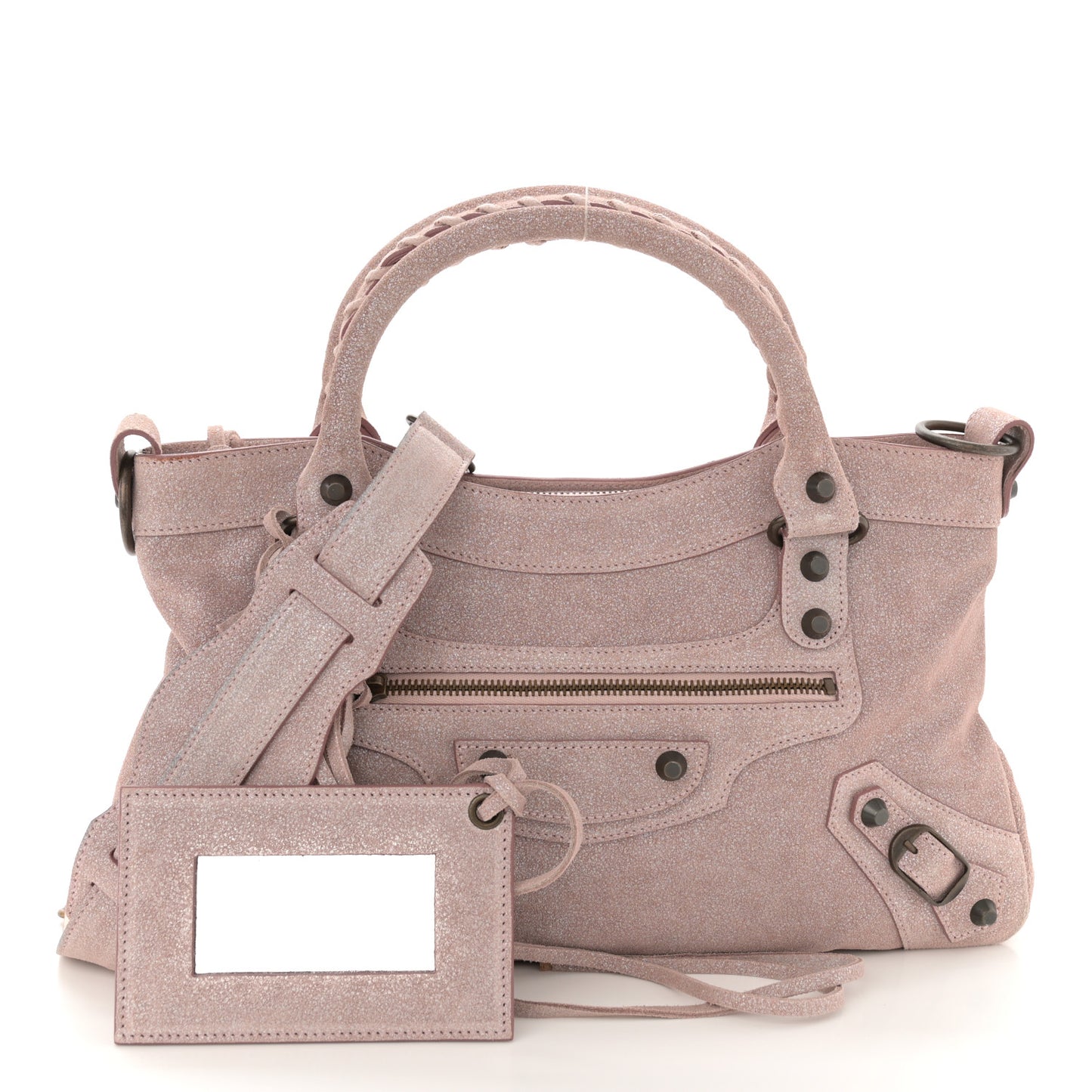 Metallic Craquele Calfskin Suede Classic Hardware First Old Rose