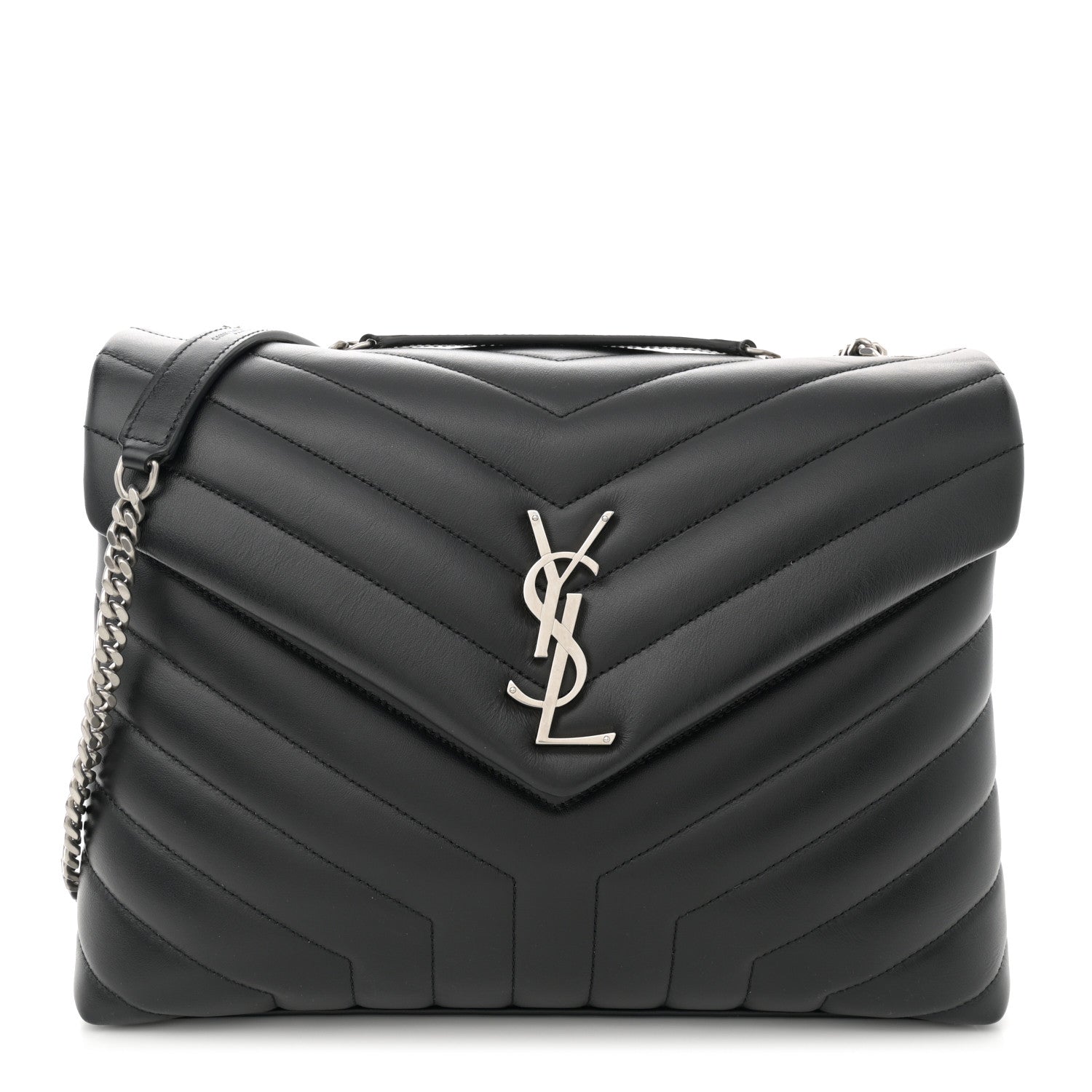 Saint Laurent Calfskin Y Quilted Monogram Medium Loulou Chain Satchel Black 1 of 10