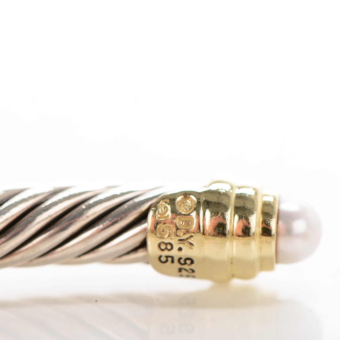 Sterling Silver 14K Yellow Gold Pearl 5mm Cable Classics Bracelet